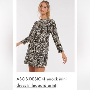 NWT Asos Smock Mini dress in leopard print size 12